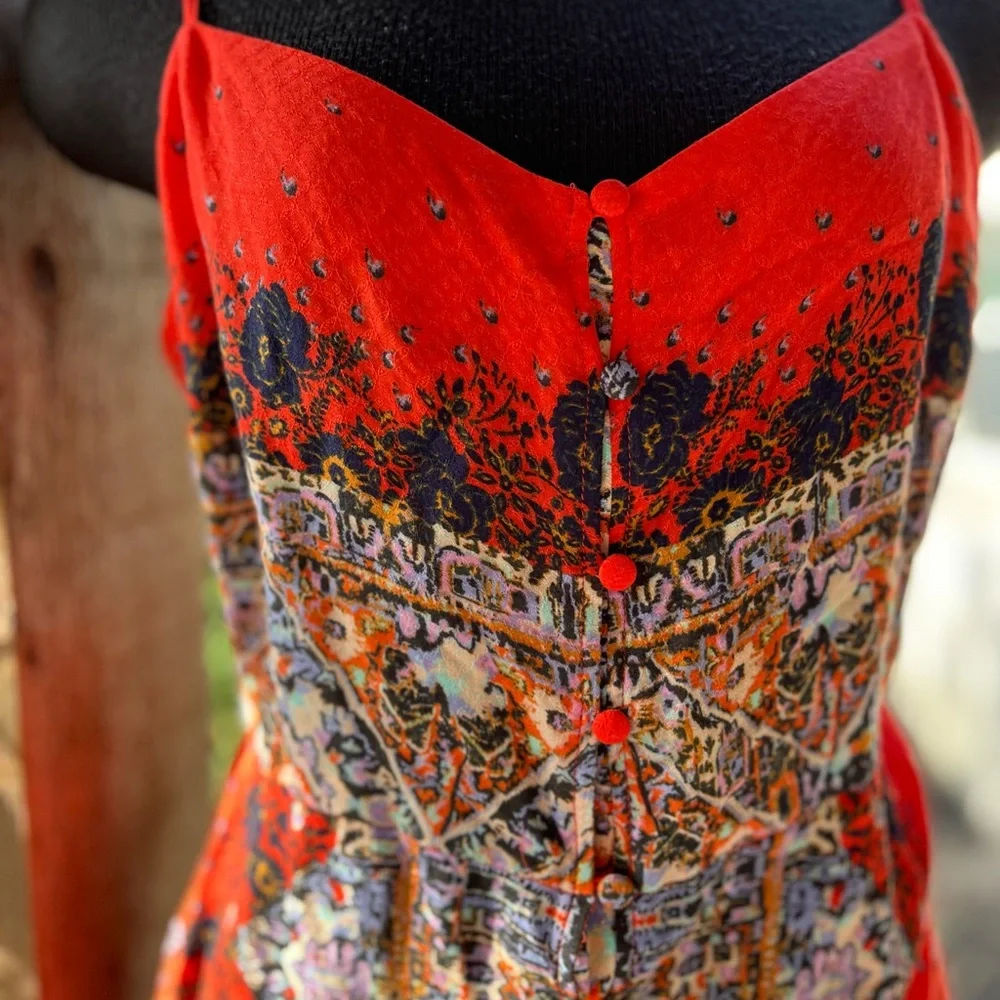 Free People Intimately Orange Multi-Color Artsy Spaghetti Strap Maxi Dress NWT - Picture 6 of 11